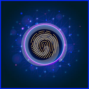 Fingerprint scan on abstract background. Advanced business technology for data protection.