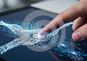 Fingerprint Scan on Digital Interface with Binary Code and Circuitry {Ai generated
