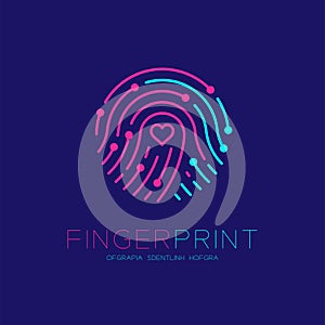 Fingerprint scan logo icon with Love Heart symbol dash line design illustration