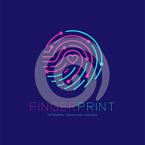 Fingerprint scan logo icon with Love Heart symbol dash line design illustration