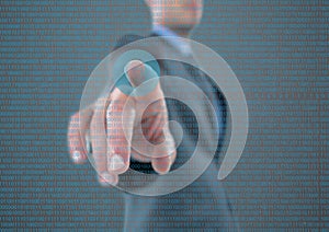 fingerprint scan in the middle of the image, with binary code