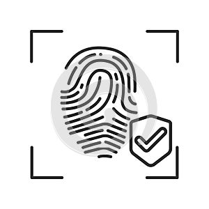 Fingerprint scan provides security access black line icon. Protection and verifying person. Concept of: authorization, dna system