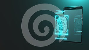 Fingerprint scan provides security access with futuristic smartphone.3d rendering