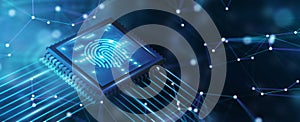 Fingerprint scan provides security.  Business, technology, internet and networking concept