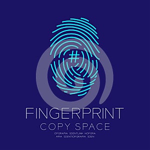 Fingerprint scan set with Hashtag sign symbol concept idea