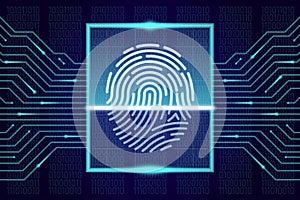 Fingerprint scanner, identification system. HUD interface concept. Vector illustration