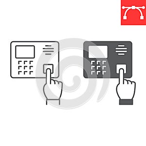 Fingerprint scanner line and glyph icon, security and protection, biometric