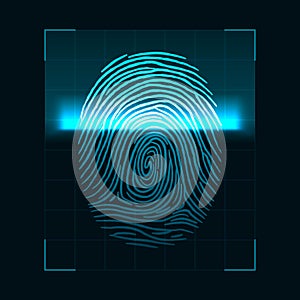 Fingerprint scanning concept. Digital biometric security system and data protection. Personal authorization screen. Vector illustr