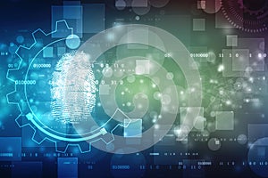 Fingerprint Scanning on digital screen. cyber security Concept