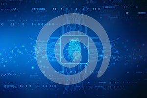 Fingerprint Scanning on digital screen. cyber security Concept