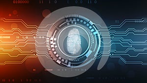Fingerprint Scanning on digital screen. cyber security Concept