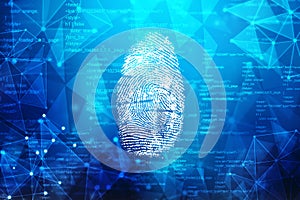 Fingerprint Scanning on digital screen. cyber security Concept. 3d render