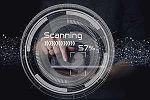 Fingerprint Scanning on digital screen. Identification System Interface