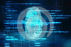 Fingerprint Scanning on digital screen, Security background