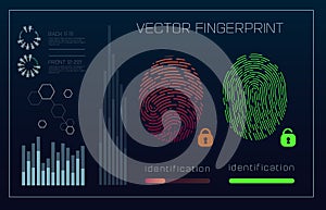 Fingerprint Scanning Identification system in futuristic HUD style. Biometric Interface. Recognition biometric