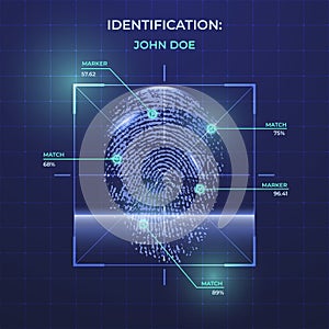 Fingerprint scanning. Online information protect, internet digital technology. Fingerprint verification and data protection.