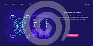 Fingerprint scanning technology concept banner, flat style design