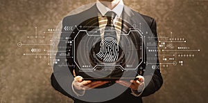 Fingerprint scanning theme with businessman