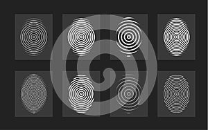Fingerprint set, modern vector. Flat circular lines form, centric circle, person ID. Vector illustration.
