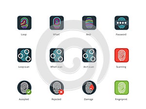 Fingerprint types and Scanning color icons