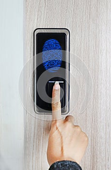 Fingerprint used as an identification method on a door lock. Digital illustration