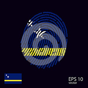 Fingerprint vector colored with the national flag of Curacao.Web