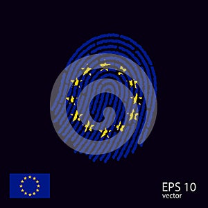 Fingerprint vector colored with the national flag of European Union.Web