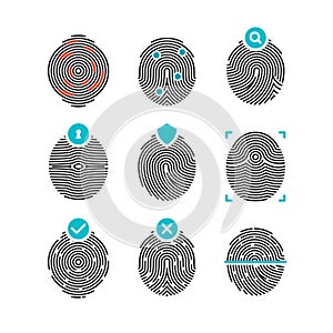 Fingerprint vector icons. Identity finger prints or thumbprints