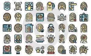 Fingerprinting icons set vector flat photo