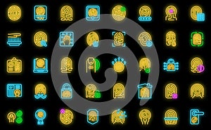 Fingerprinting icons set vector neon