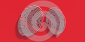 Fingerprints on red background. Digital identify and password concept. 3D illustration