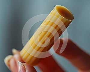 Fingers applying organic lip balm