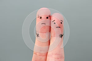 Fingers art of couple. Concept woman taller than man photo