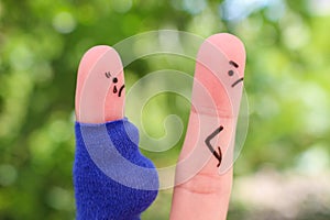 Fingers art of couple during quarrel.