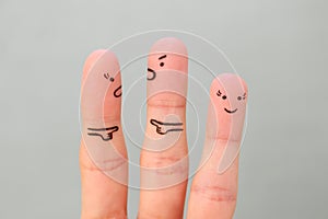 Fingers art of couple during quarrel.