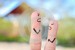 Fingers art of couple during quarrel