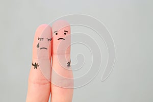 Fingers art of displeased couple. Concept of solution to the problems of family, support in difficult situations