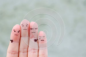 Fingers art of displeased family. Concept of solution to problems, support in difficult situations