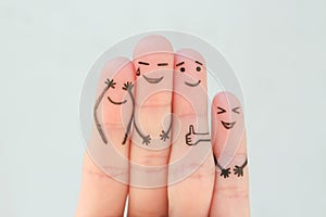 Fingers art of family. Concept of group of people laughing