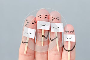Fingers art of family. Concept of people hiding emotions