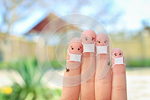 Fingers art of family with face mask