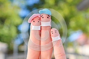 Fingers art of family with face mask