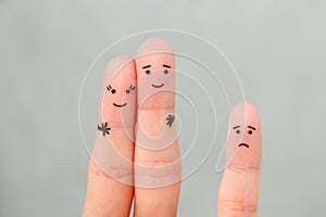 Fingers art of happy couple. Child is angry