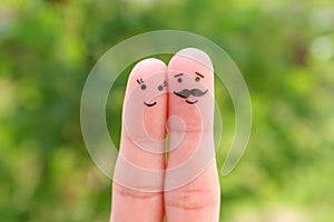 Fingers art of happy couple. Man and woman hug