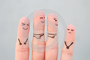 Fingers art of people. Concept children bullying their classmate