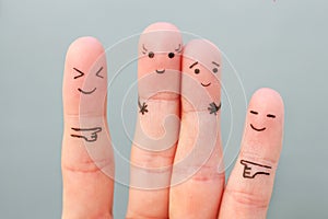 Fingers art of people. Concept woman taller than man photo