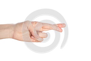 Fingers crossed outline, untruth gesture isolated on a white background