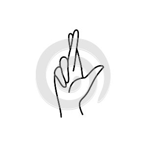 Fingers crossed Woman`s hand gesture. Vector Line icon Be happy sign. In a Minimalist Trendy style