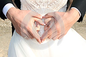 Fingers of human hands in the shape of a heart