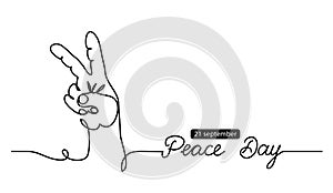 Fingers in peace sign simple vector background, web banner, poster. International Peace Day illustration for 21 th